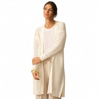 Women's Grey & Gray Pointelle Stitch Long Cardigan