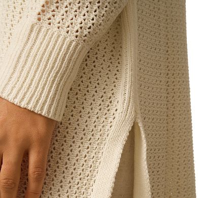 Women's Grey & Gray Pointelle Stitch Long Cardigan