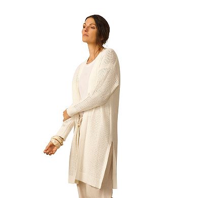 Women's Grey & Gray Pointelle Stitch Long Cardigan