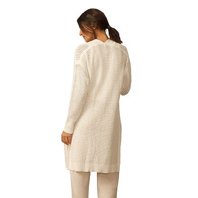 Women's Grey & Gray Pointelle Stitch Long Cardigan