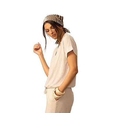 Women's Grey & Gray Notch Neck Drawstring Hem Knit Top