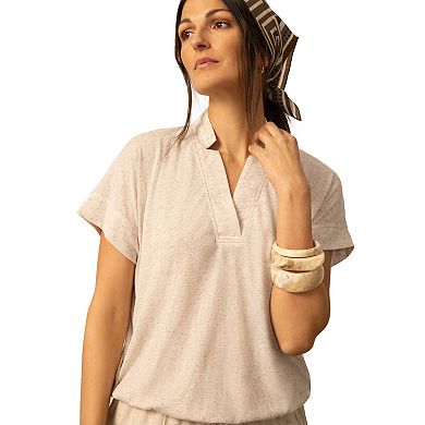 Women's Grey & Gray Notch Neck Drawstring Hem Knit Top