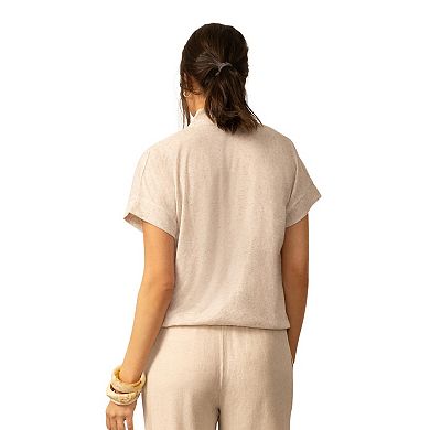 Women's Grey & Gray Notch Neck Drawstring Hem Knit Top