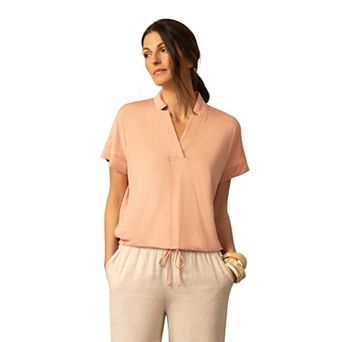 Women's Grey & Gray Notch Neck Drawstring Hem Knit Top
