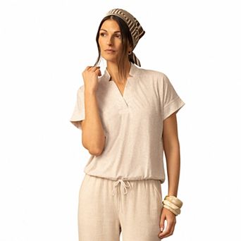Women's Grey & Gray Notch Neck Drawstring Hem Knit Top