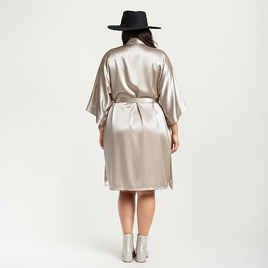Women' s 2-Piece Satin Slip Dress and Robe Set with Elegant Flowing Layered Silhouette