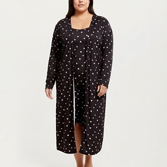 Women' s 2 pc Set Heart Print Longline Duster and Matching Tank Dress with Soft Stretch Fabric