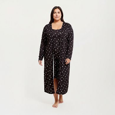 Women' s 2-Piece Set Heart Print Longline Duster and Matching Tank Dress with Soft Stretch Fabric