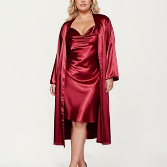 Women' s Satin Slip Dress and Long Robe Set with Elegant Flowing Layered Design
