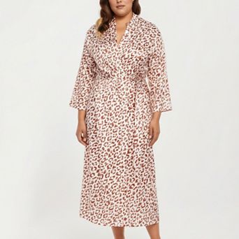 Women' s Satin Leopard Print Robe with Waist Tie Soft Silky Fabric Wide Sleeves