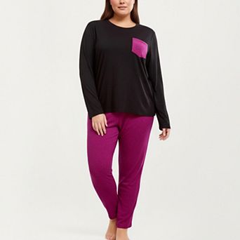 Women' s 2 pc Set Long Sleeve Knit Top with Contrast Pocket and Soft Stretch Pajama Pants