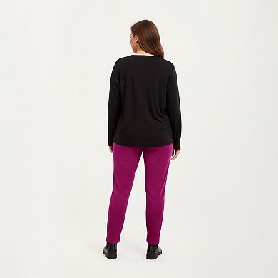 Women' s 2-Piece Set Long Sleeve Knit Top with Contrast Pocket and Soft Stretch Pajama Pants
