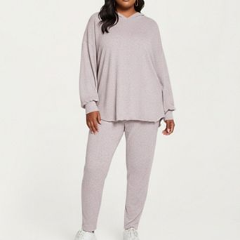 Women' s 2 pc Set Soft Knit Hoodie and Matching Jogger Pants with Relaxed Drop-Shoulder Fit