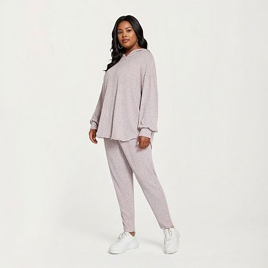 Women' s 2-Piece Set Soft Knit Hoodie and Matching Jogger Pants with Relaxed Drop-Shoulder Fit