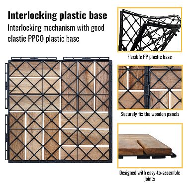 20 PCS Yellow Teak Deck Tiles, 12"x12" Solid Wood Interlocking Flooring for Patio & Poolside