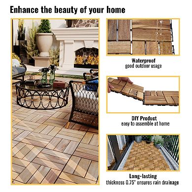 20 PCS Yellow Teak Deck Tiles, 12"x12" Solid Wood Interlocking Flooring for Patio & Poolside
