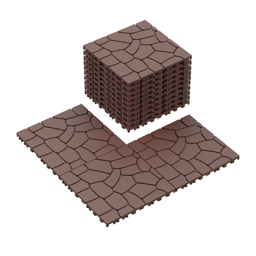 CEWOR 44 PCS 12x12 in - 44 Sq Ft Stone Texture Interlocking Patio Tiles