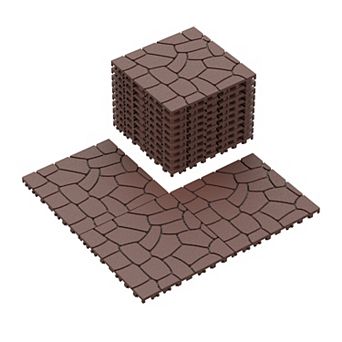 Stone Texture Interlocking Patio Tiles, 44 pc Covers 44 Sq Ft - 12"x12" Dark Grey Flooring