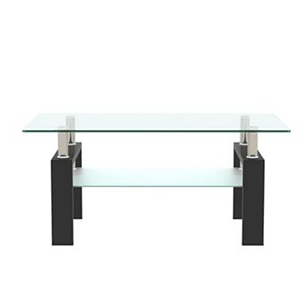 Modern 2 tier Clear Glass Coffee Table, Rectangular Transparent Center & End Table for Living Room