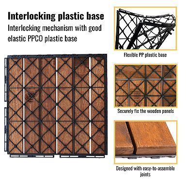 CEWOR 20 PCS Teak Interlocking Deck Tiles, 12"x12" Hardwood Outdoor Flooring for Patio & Poolside