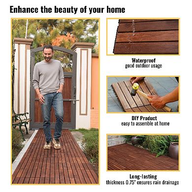 CEWOR 20 PCS Teak Interlocking Deck Tiles, 12"x12" Hardwood Outdoor Flooring for Patio & Poolside