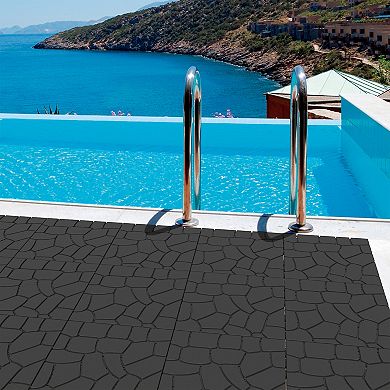 CEWOR 44 PCS 12x12 in - 44 Sq Ft Stone Texture Interlocking Patio Tiles