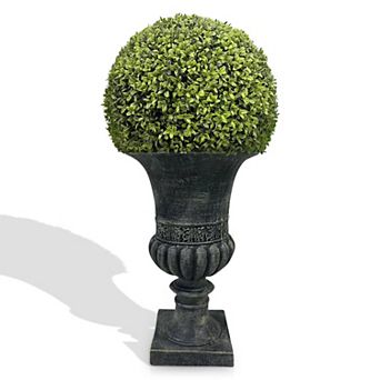 24” Artificial Topiary Ball,Potted Plant Decor, UV Resistant Faux Boxwood Sphere