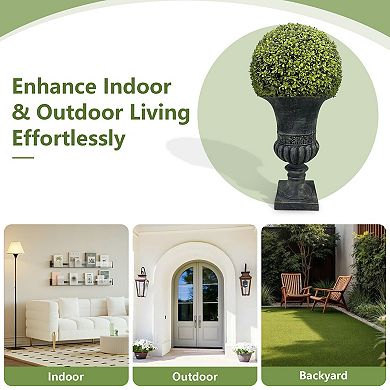 24” Artificial Topiary Ball,Potted Plant Decor, UV Resistant Faux Boxwood Sphere