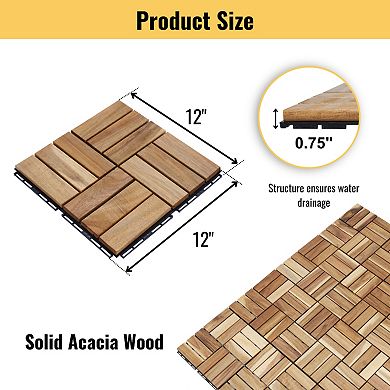 CEWOR 30 PCS Interlocking Teak Deck Tiles, 12"x12" Outdoor Flooring for Patio & Poolside