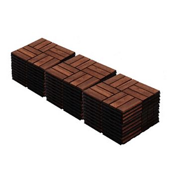 30 pc Teak Interlocking Deck Tiles, 12"x12" Acacia Wood Outdoor Flooring for Patio