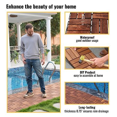 CEWOR 30 PCS Brown Teak Deck Tiles, 12"x12" Interlocking Hardwood Flooring for Patio Poolside