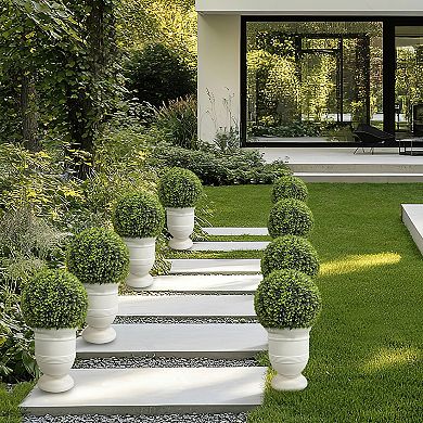 24” Artificial Topiary Ball,Potted Plant Decor, UV Resistant Faux Boxwood Sphere