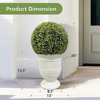 24” Artificial Topiary Ball,Potted Plant Decor, UV Resistant Faux Boxwood Sphere