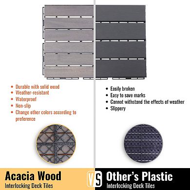 CEWOR 30 PCS 12x12 inTeak Solid Wood Deck Tiles, Interlocking Flooring for Patio & Poolside