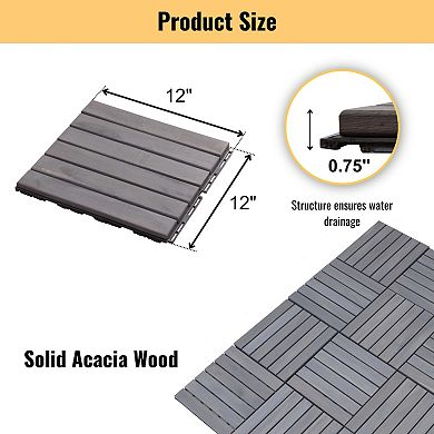 CEWOR 30 PCS 12x12 inTeak Solid Wood Deck Tiles, Interlocking Flooring for Patio & Poolside