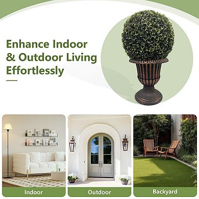 24” Artificial Topiary Ball,Potted Plant Decor, UV Resistant Faux Boxwood Sphere