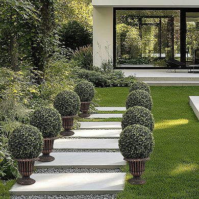 24” Artificial Topiary Ball,Potted Plant Decor, UV Resistant Faux Boxwood Sphere