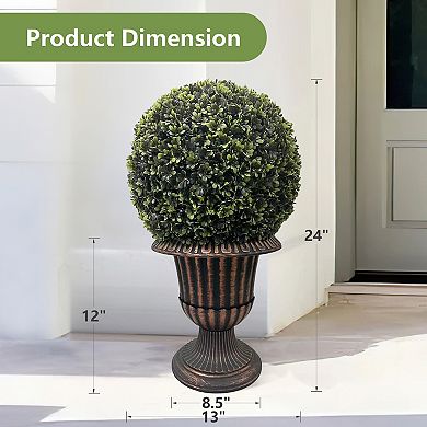24” Artificial Topiary Ball,Potted Plant Decor, UV Resistant Faux Boxwood Sphere
