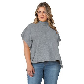Plus Size Split Open Back Short Sleeve Turtleneck Cashmere Sweater