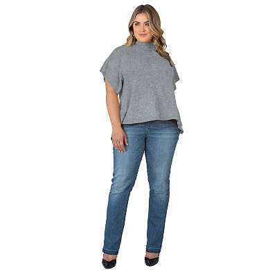 Plus Size Split Open Back Short Sleeve Turtleneck Cashmere Sweater