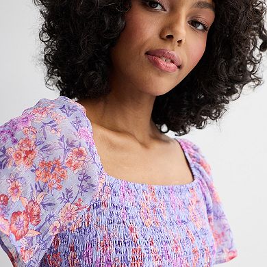 Juniors' Rewind Flutter Sleeve Smocked Dress
