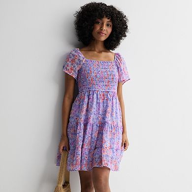Juniors' Rewind Flutter Sleeve Smocked Dress