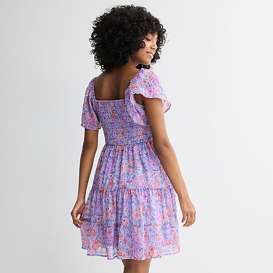 Juniors' Rewind Flutter Sleeve Smocked Dress
