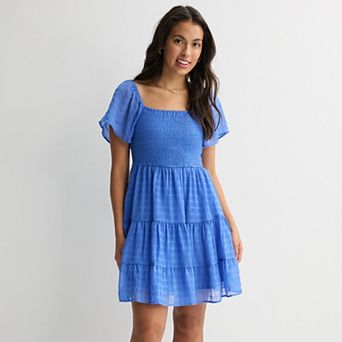 Juniors' Rewind Flutter Sleeve Smocked Dress