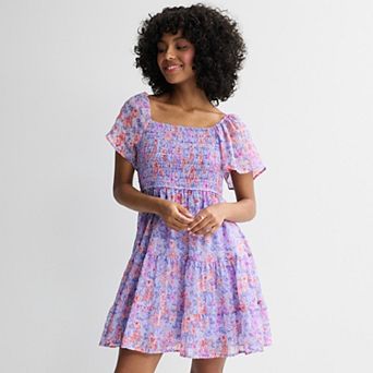 Juniors' Rewind Flutter Sleeve Smocked Dress
