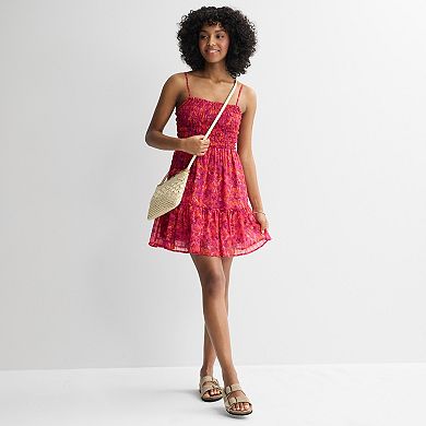 Juniors' Rewind Strappy Smocked Tiered Skater Dress
