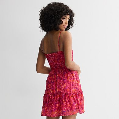 Juniors' Rewind Strappy Smocked Tiered Skater Dress