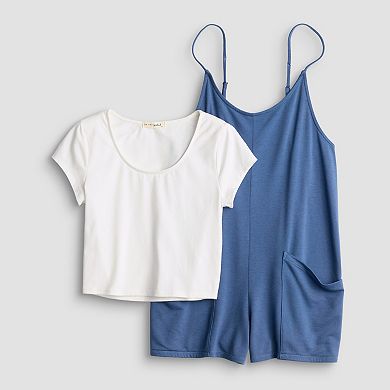 Juniors' Live To Be Spoiled Top & Romper Set