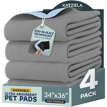 Katziela Quick-Drying Washable Pee Pads for Dogs (4 Pack 34x36 Rectangular) Waterproof Reusable
