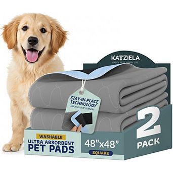 Katziela Quick-Drying Washable Pee Pads for Dogs (2 Pack 48x48 Square) Waterproof Reusable Puppy Pad